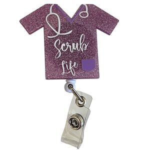 Scrub Life Badge Light Purple Glitter Nurse Badge Holder Retractable ID Clip